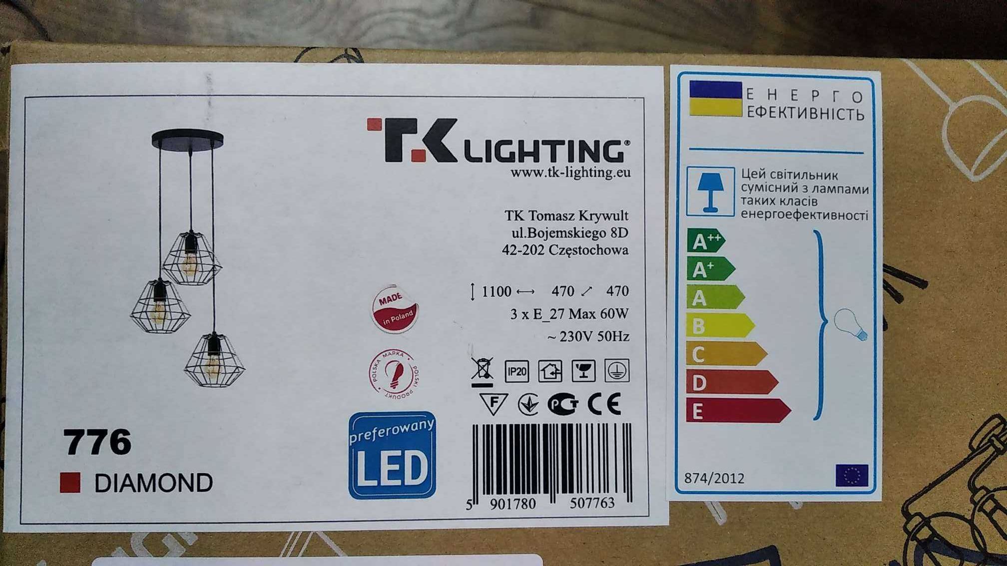 Люстра TK Lighting Diamond на 3 плафона стиль лофт Польша