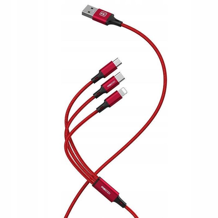 Mocny Kabel Usb Przewód 3W1 Lightning Micro Typ-C Usb-C 2.4A 120Cm