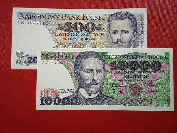 Banknoty PRL 10.000 zł i 200 zł