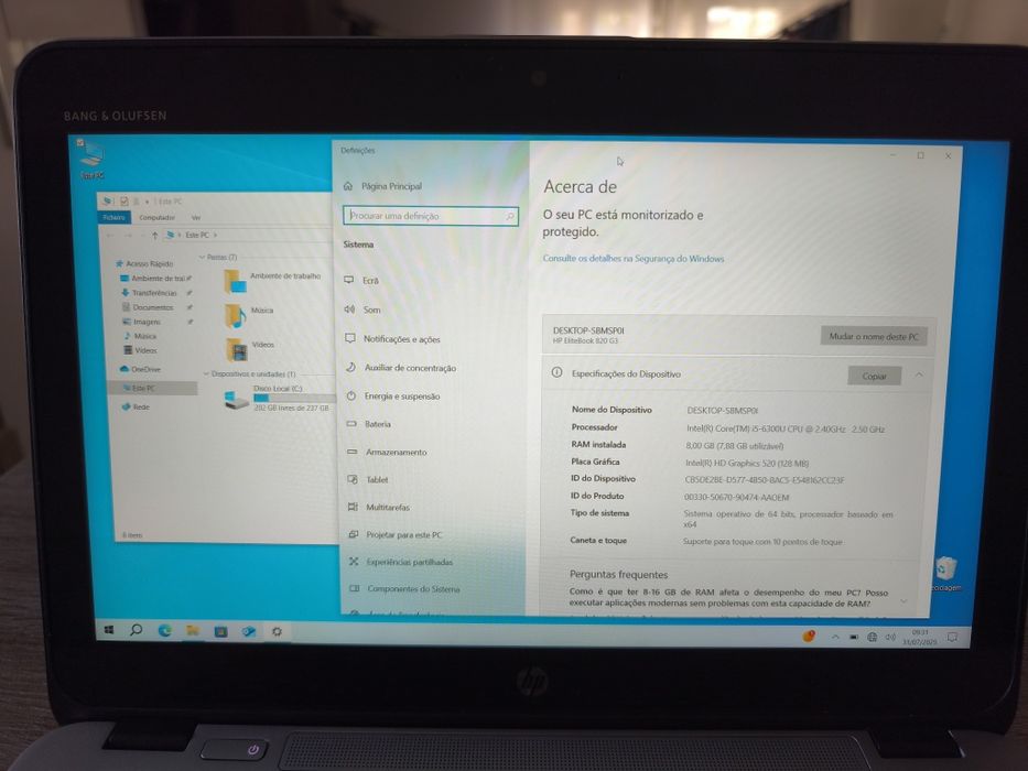 Portátil HP G3 Touchscreen 12"
Processador i5
8GB RAM
Disco SSD 256
