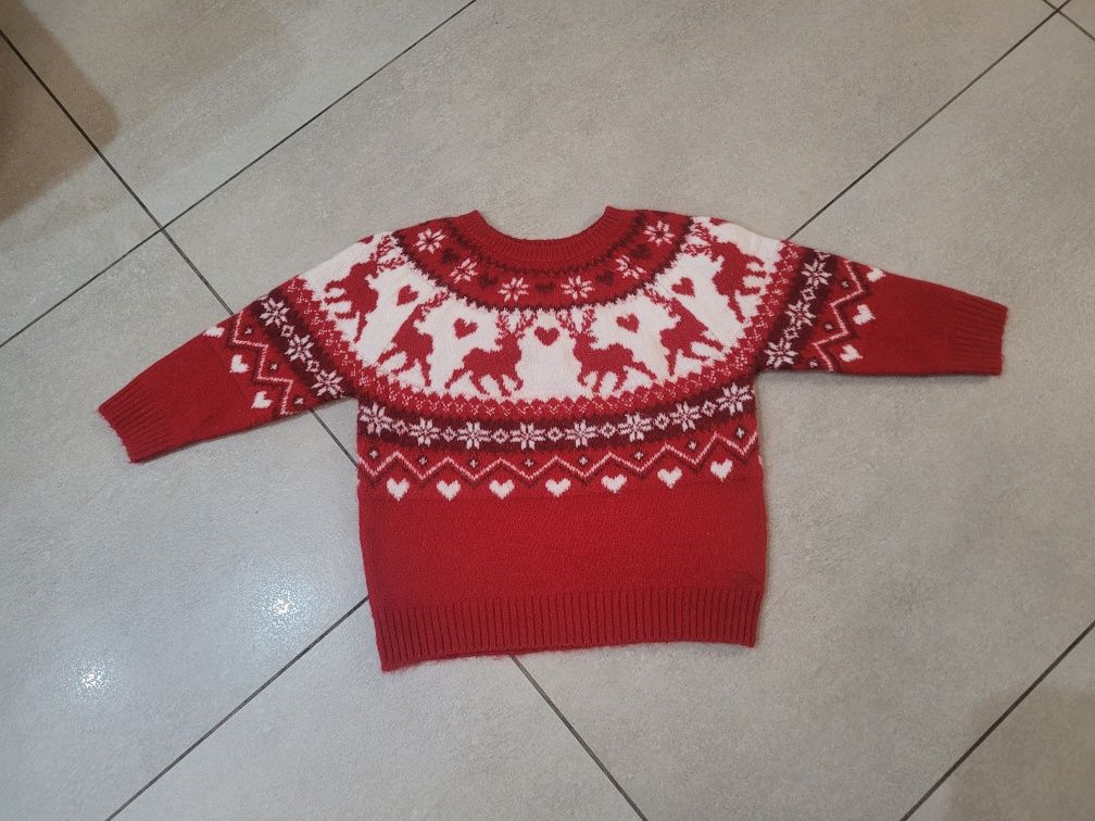 Czerwony sweter świąteczny Pepco 104 110 jak nowy