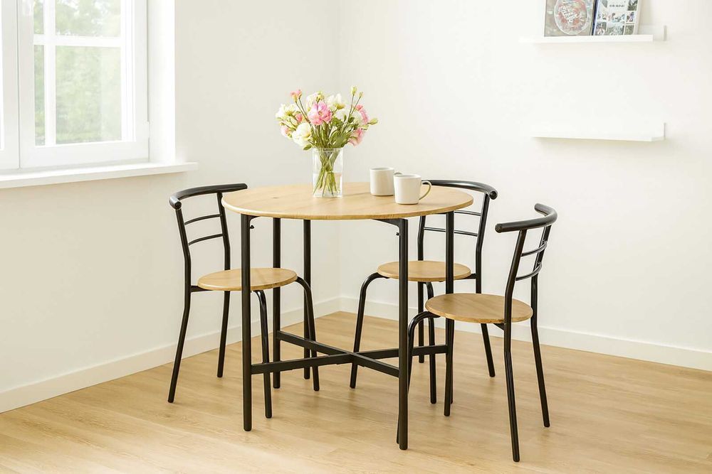 NOWY Stół z 4 Krzesłami Okrągły Do Kuchni Jadalni Salonu Loft Loftowy