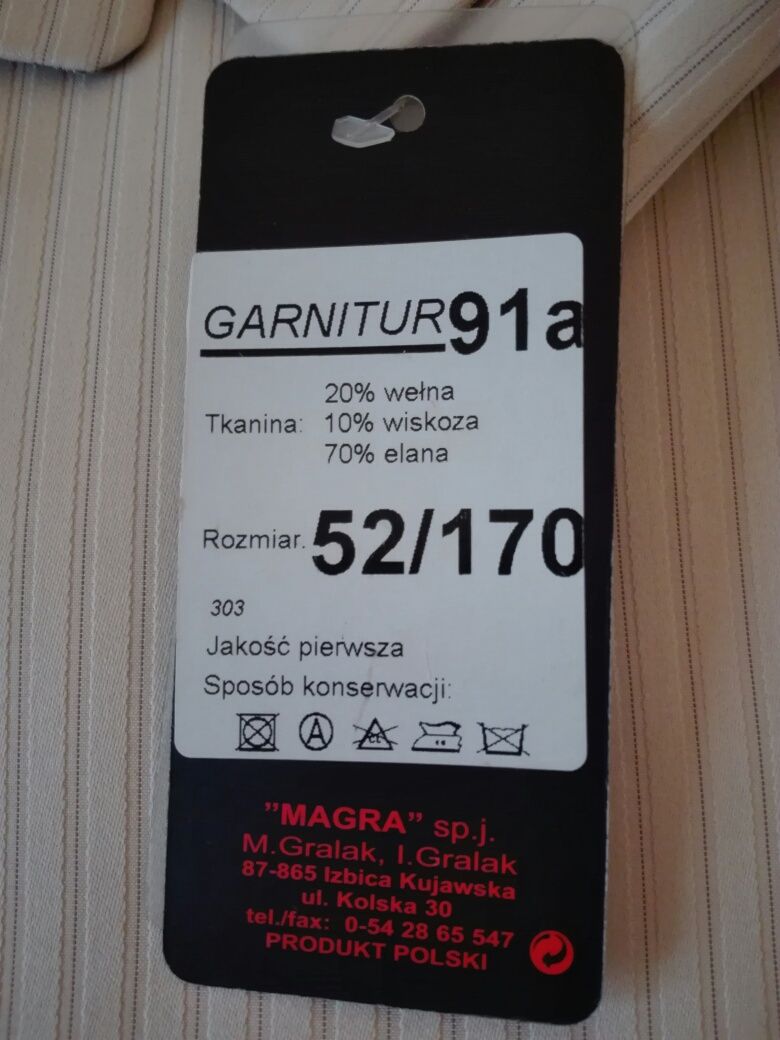 Garnitur męski, rozmiar 52/170, beżowy, nowy