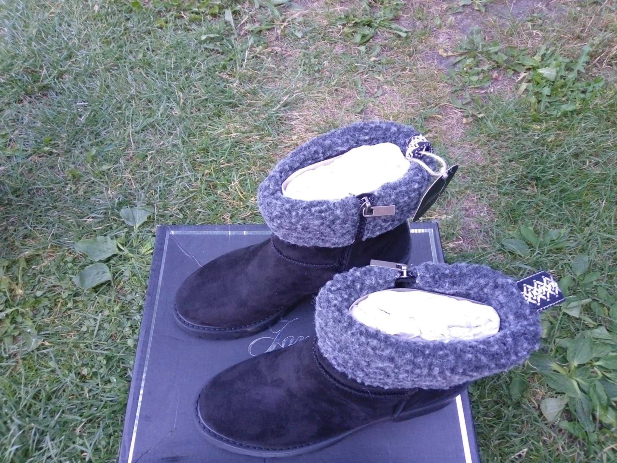 Buty zimowe damskie wysokie ocieplane czarne śniegowce 41 suwak botki