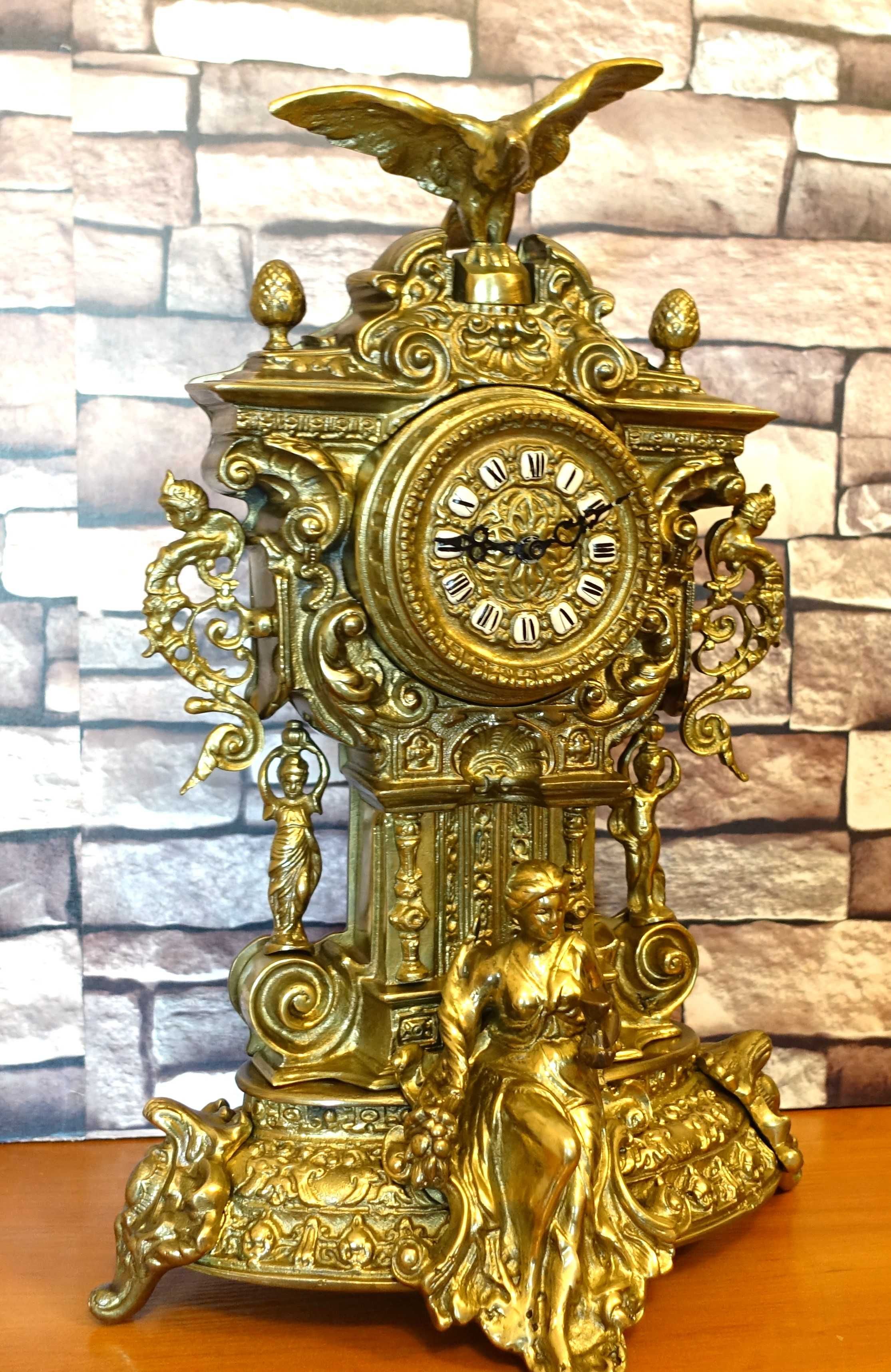 Ładny, duży zegar kominkowy wykonany z mosiądzu 11kg