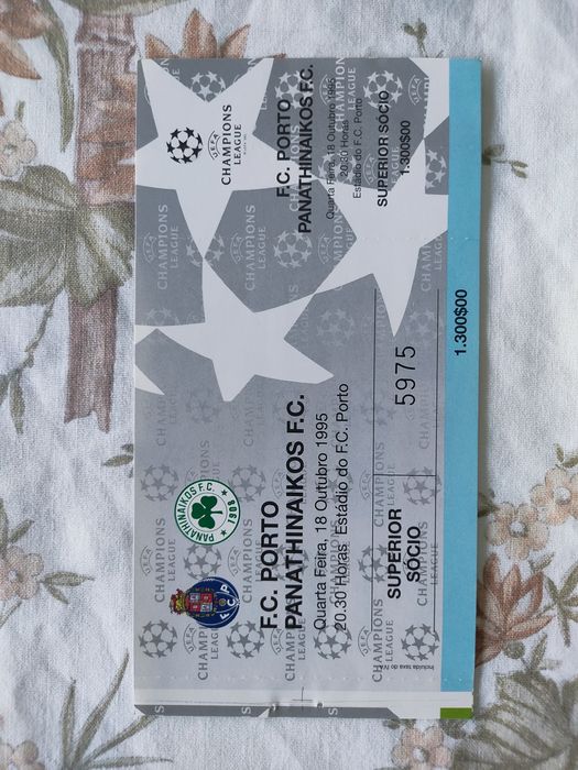 Bilhete FC Porto panathinaikos 1995 liga dos campeões
