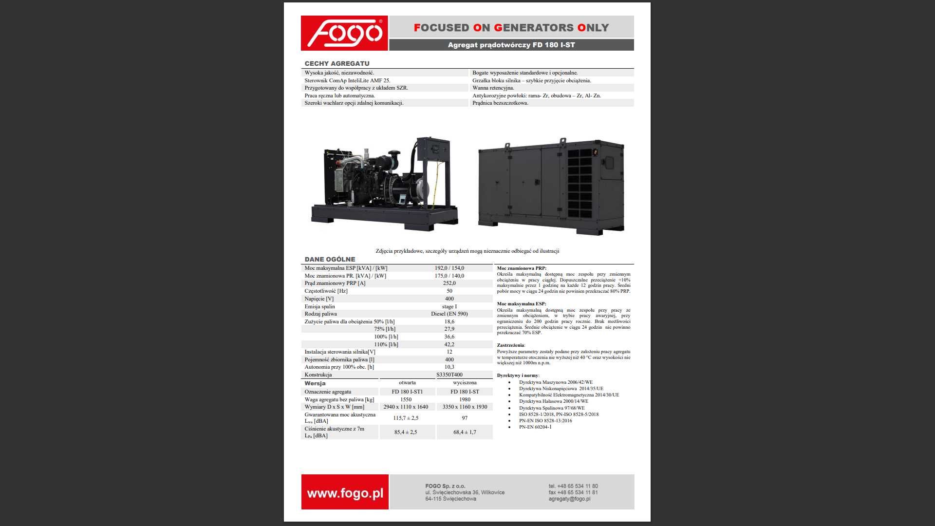 Agregat Prądotwórczy FOGO FD 180 I-ST   154 KW  ( 192 kVA )
