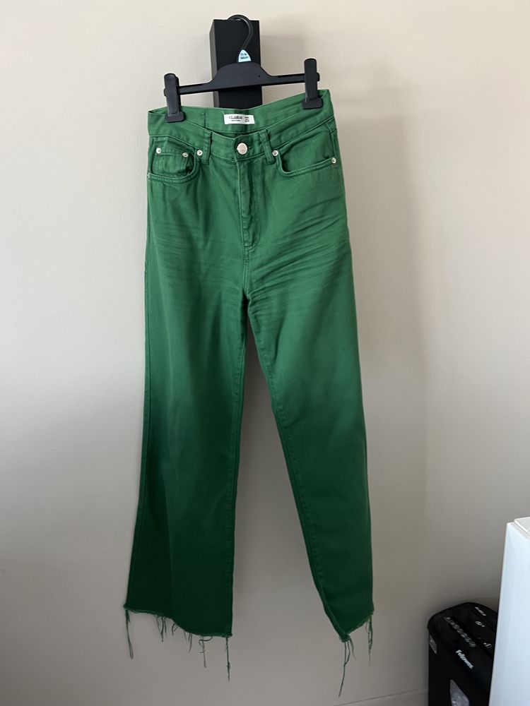 Pull&Bear zielone wide leg spodnie dżinsowe szeroka nogawka r.36