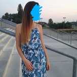 H&M długa, letnia sukienka rozm. 42, biała w niebieskie liście