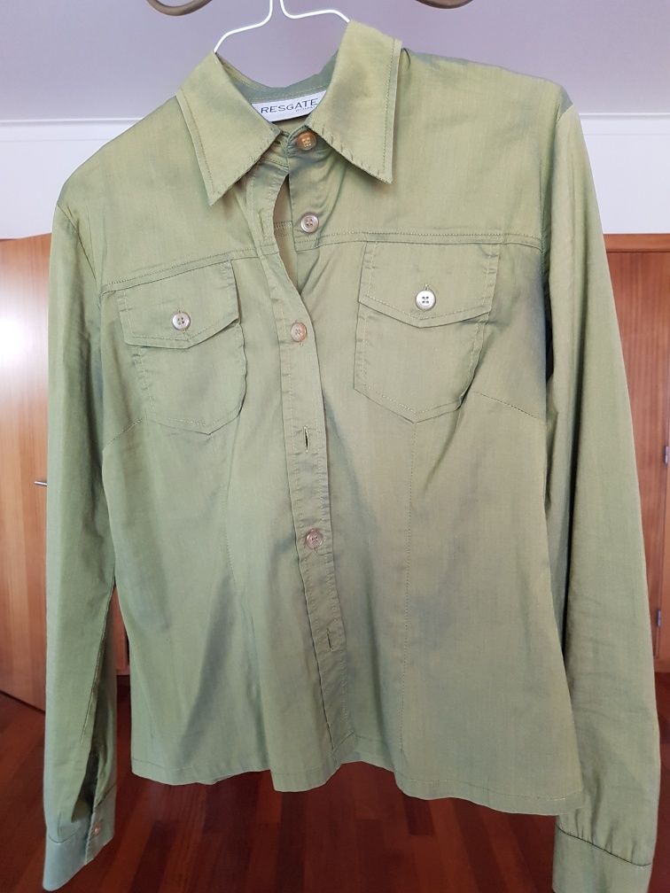 Camisa de algodão tipo seda, verde, slim