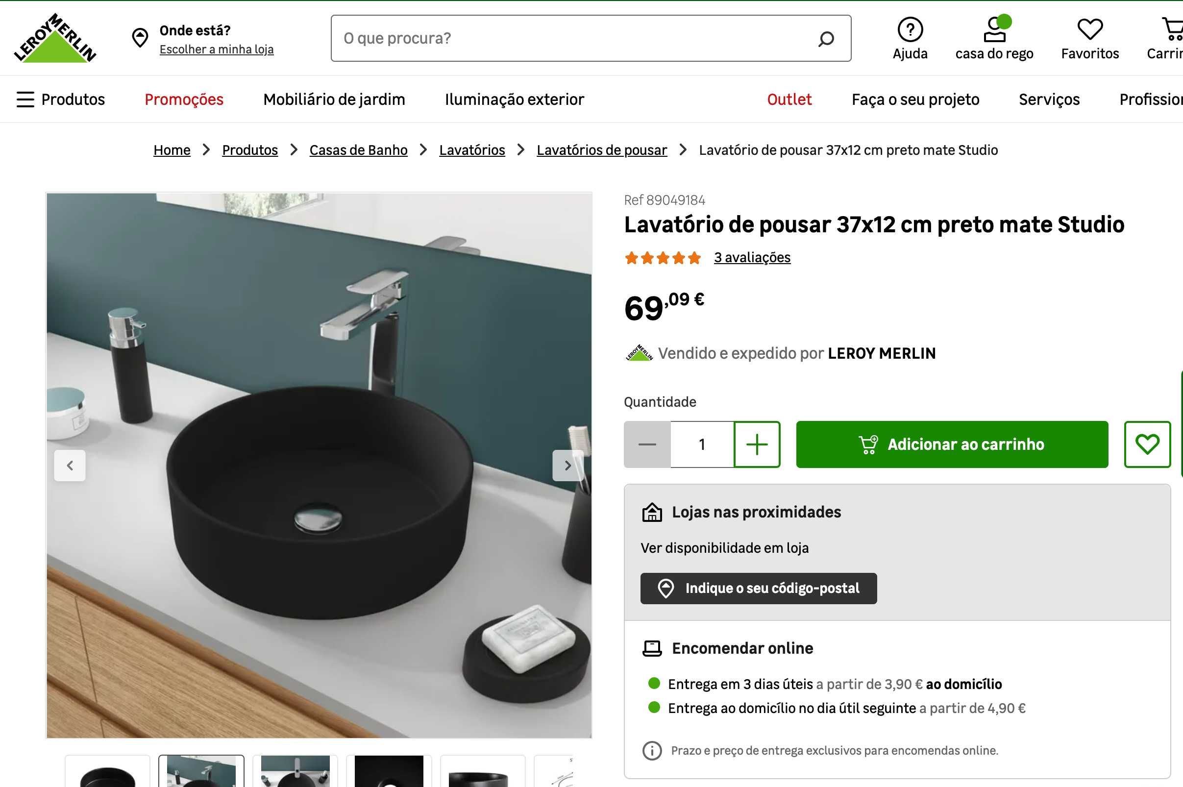 Lavatório de bancada Leroy merlin, preto, novo, sem uso. Na caixa.