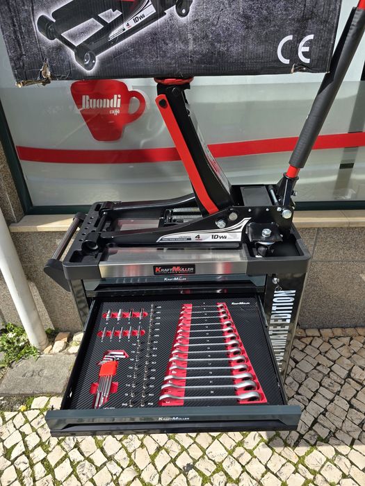 Conjunto de carrinho de ferramentas 6 gavetas e macaco e preguiças