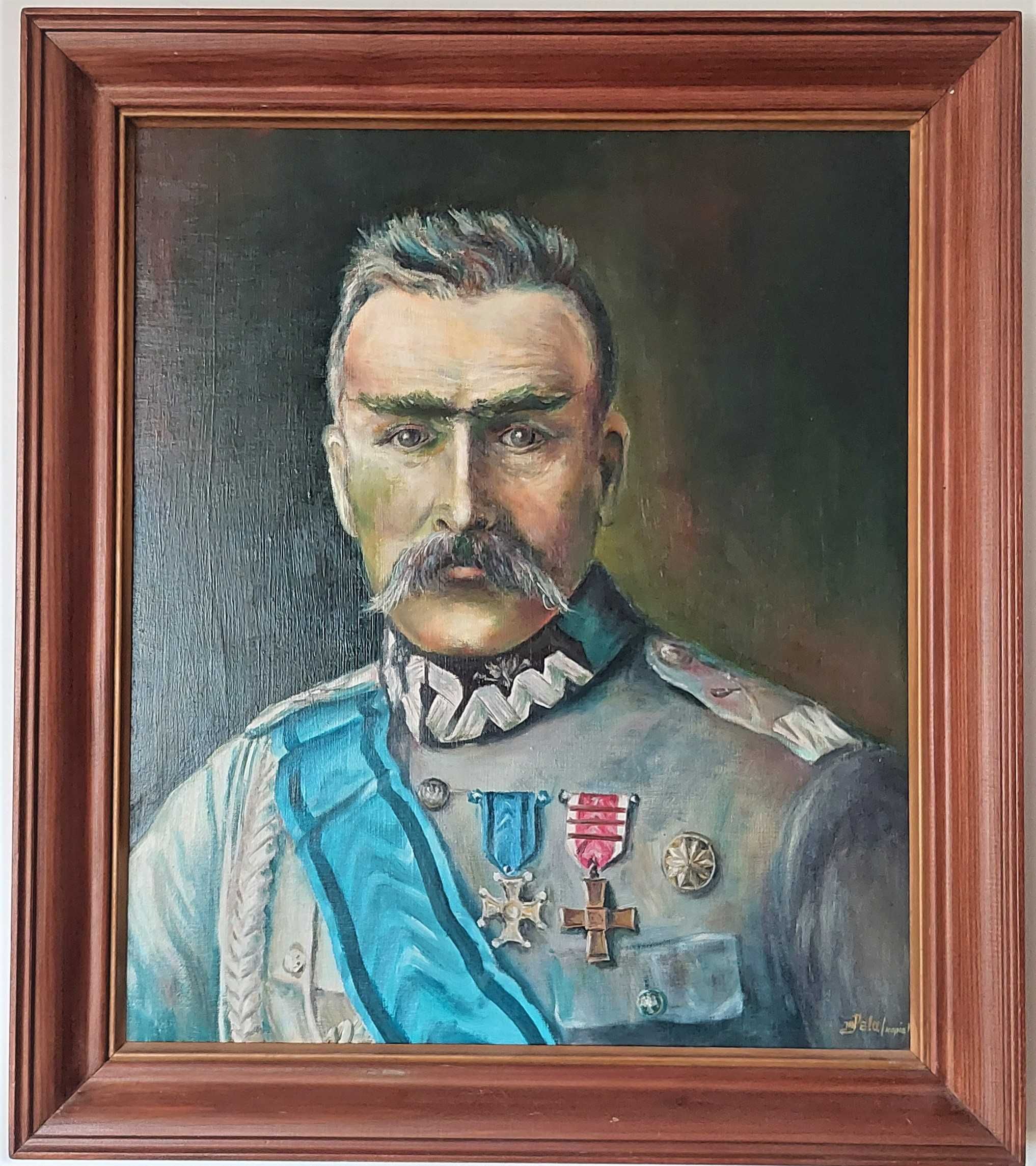 Obraz na płótnie - Marszałek Piłsudski - tech. olej wym. z ramą 82x72