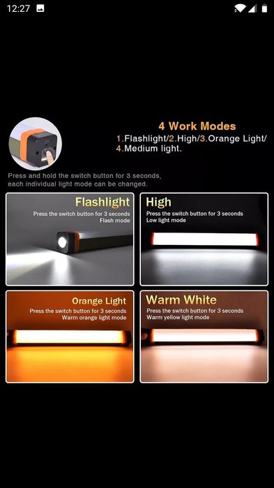 LED світильник лампа фонарик прожектор на акумуляторі