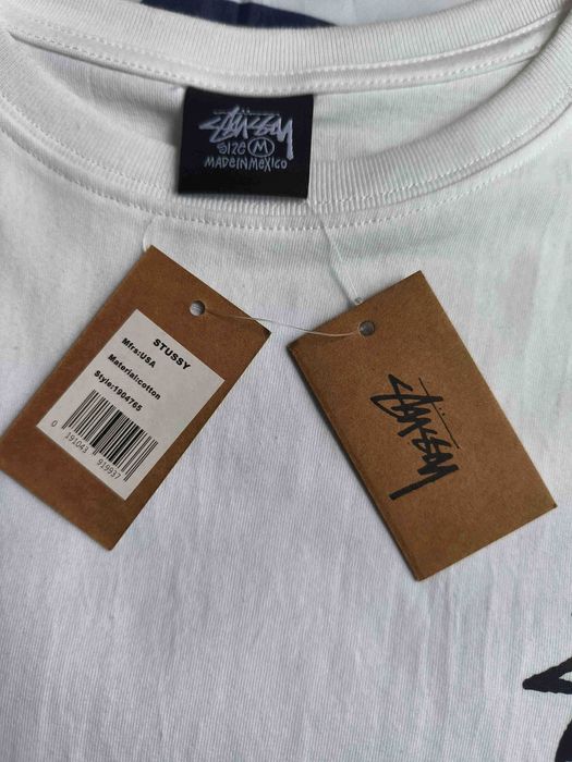 Stussy Męska Biała Koszulka z Nadrukiem M
