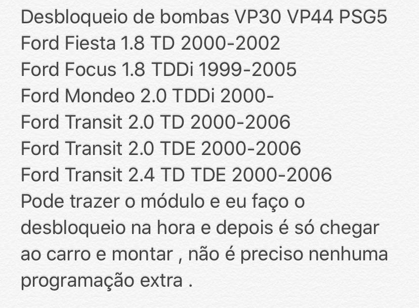 Bomba Ford VP30 VP44 PSG5 Desbloqueio Centralinas