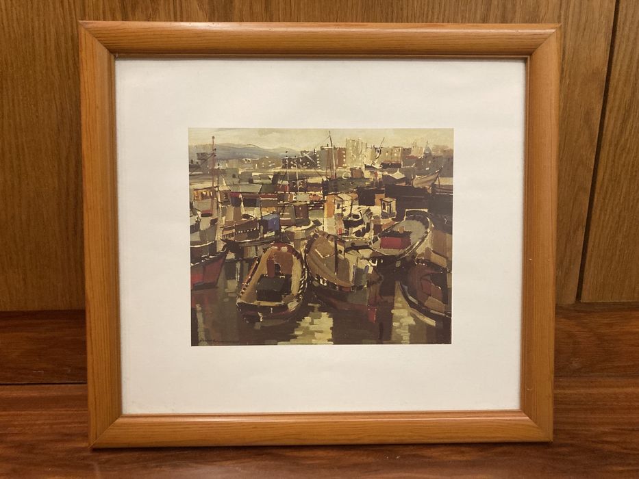 Quadro barcos com moldura em madeira