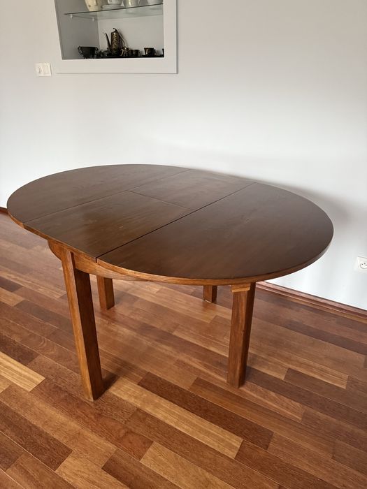 Drewniany okrągły stół rozkładany lata 60 po renowacji. Okazja.