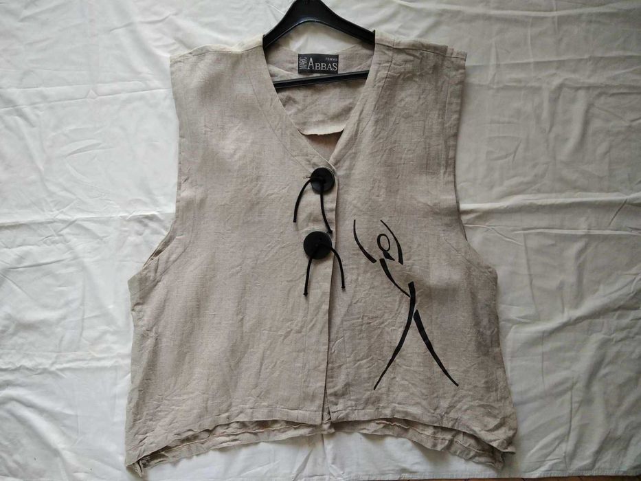 Marc Abbas Lniana kamizelka narzutka artystyczny styl len XXL oversize