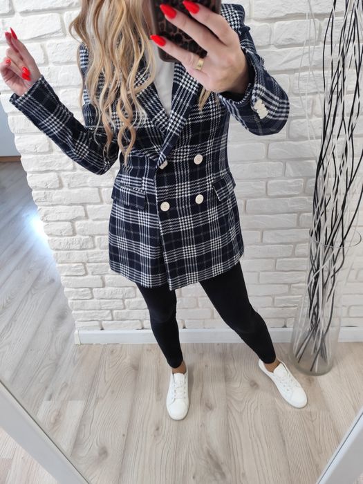 Granatowa marynarka w kratę XS