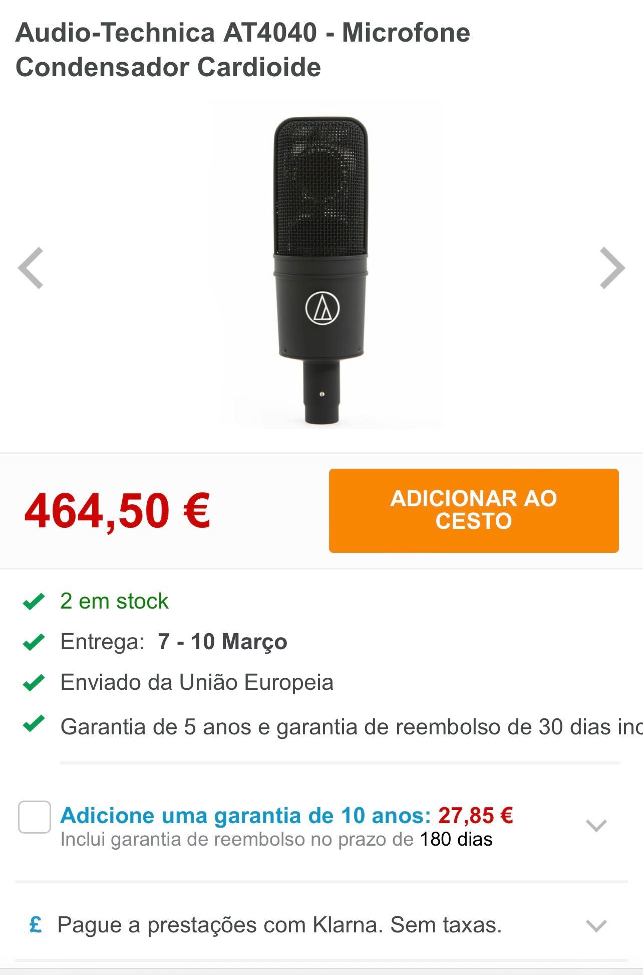 Microfone condensador Audio-Technica AT4040