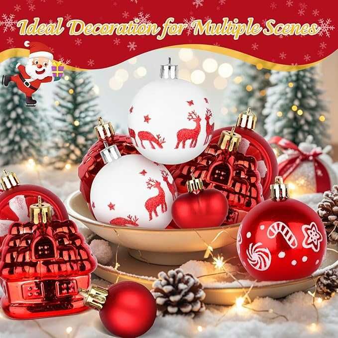 Conjunto de 40 Peças de Natal Vermelhas e Brancas