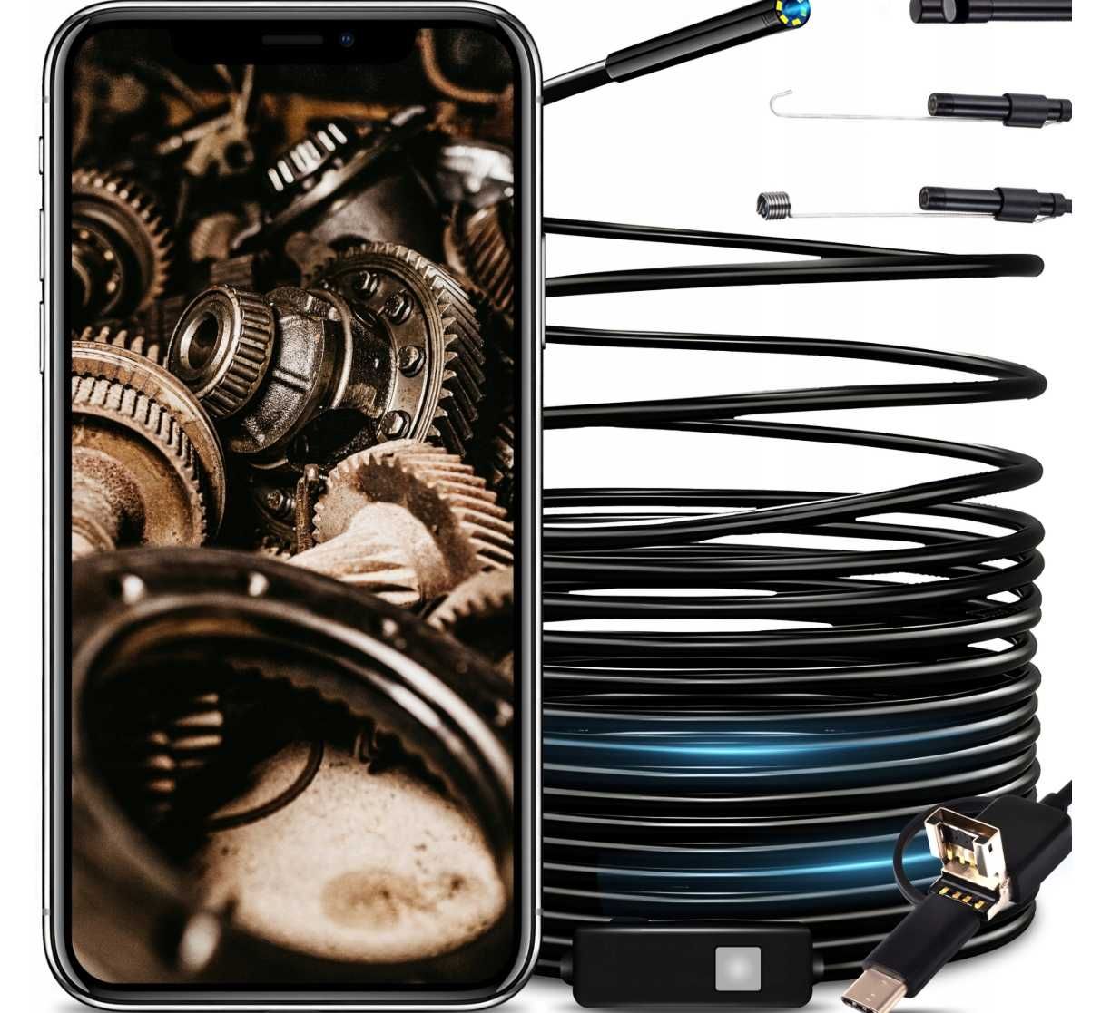Endoskop KAMERA INSPEKCYJNA kamerka miękki kabel na android USB-C LED