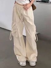 Женские белые брюки карго в стиле хип хоп