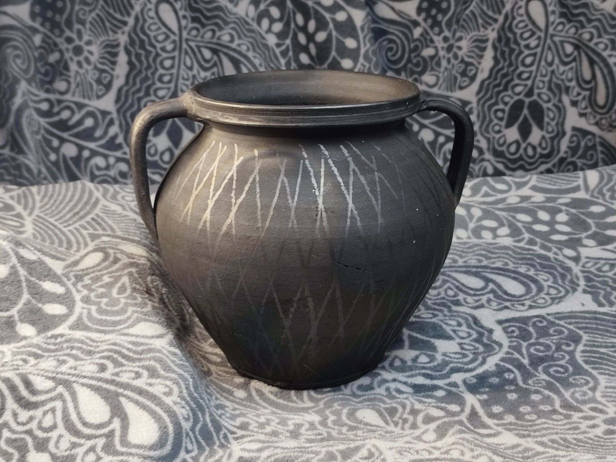 Ceramiczny garnek / dzban / donica czarny wazon rustykalny słowiański