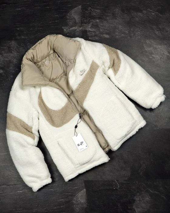 Двухстороння куртка Nike кремова найк пуховик теді S M L XL