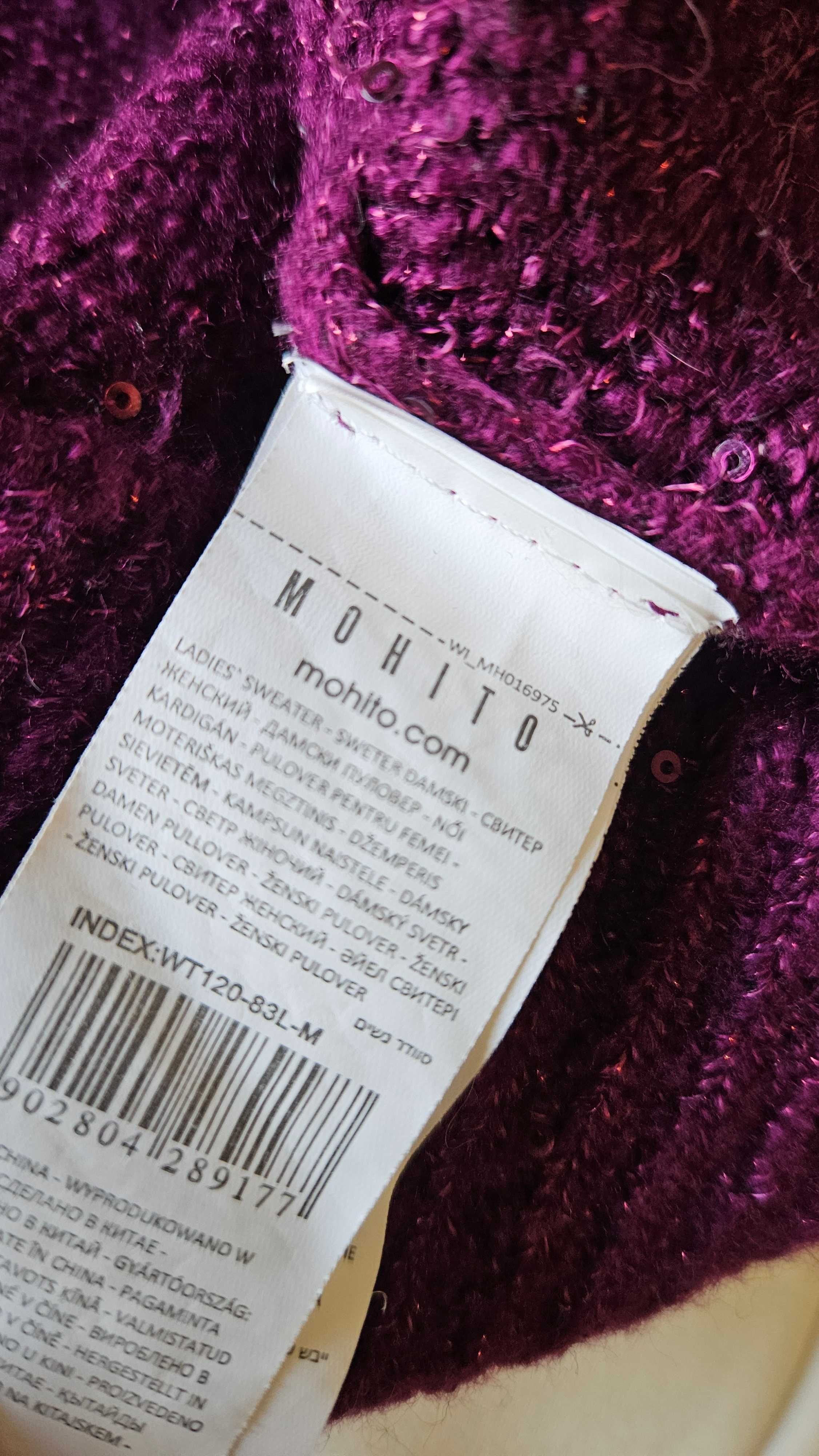 Fioletowy sweter damski  zdobiony cekiny Mohito M 38