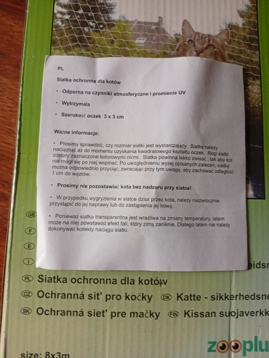 Siatka ochronna dla kota balkon 8x3m