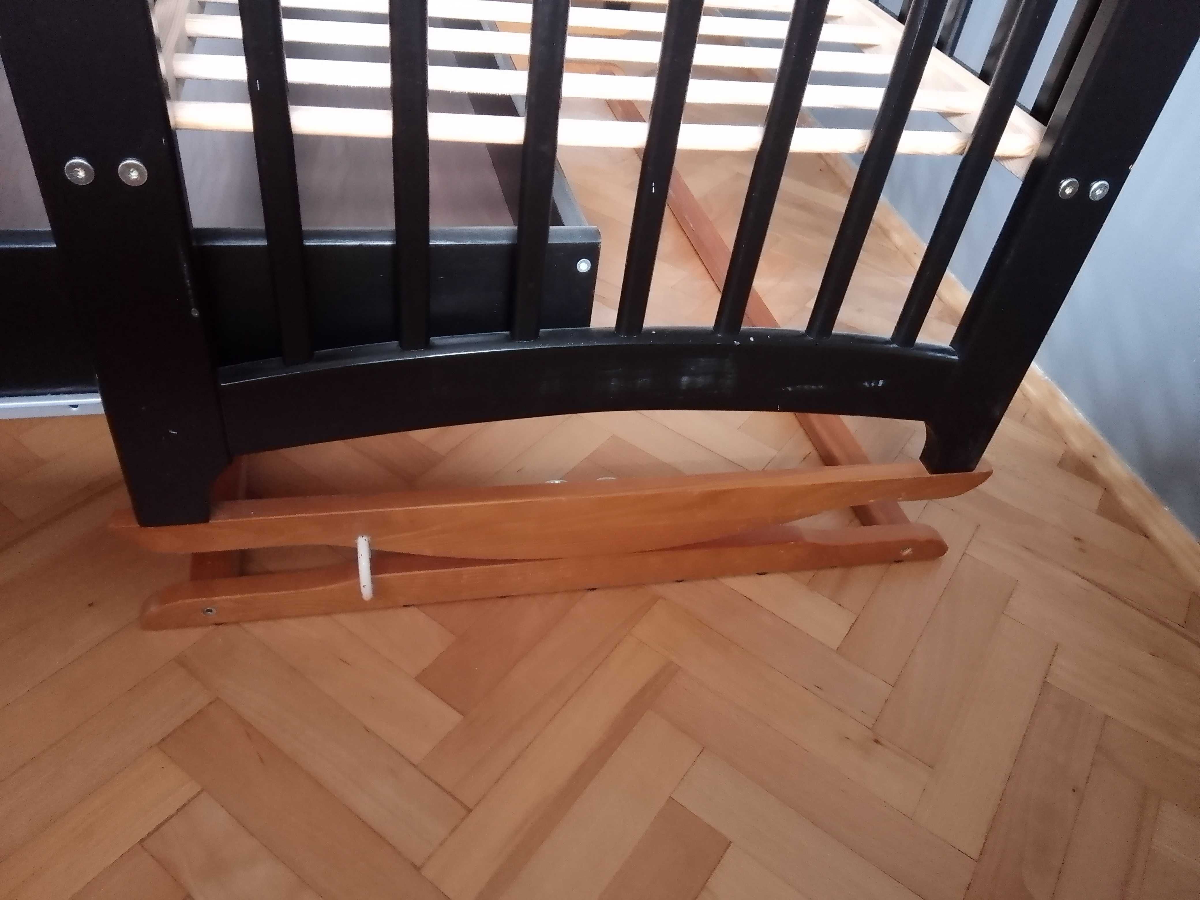 łóżeczko kołyska 60x120 sosnowe wenge z szufladą i biegunami
