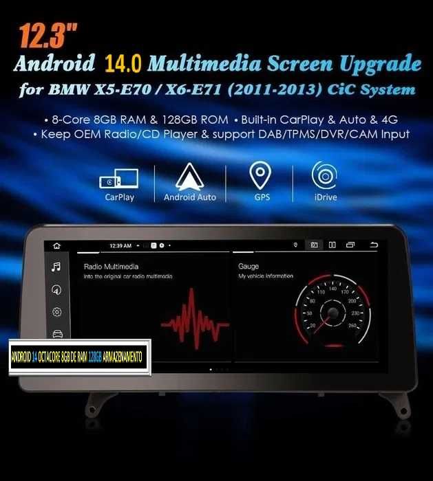 Auto-rádio 10.25"  12.3" android 14 BMW X5 E70 X6 E71 E72