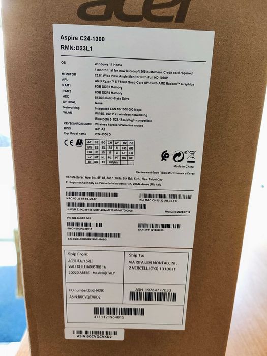 Nowy Komputer (all-in-one) Acer Aspire C24- 23,8"