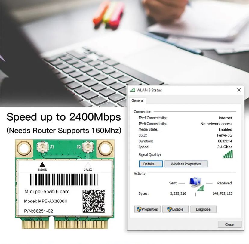 Wi-Fi 6 модуль MPE-AX3000H 2.4Ghz /  5Ghz Mini PCI-E