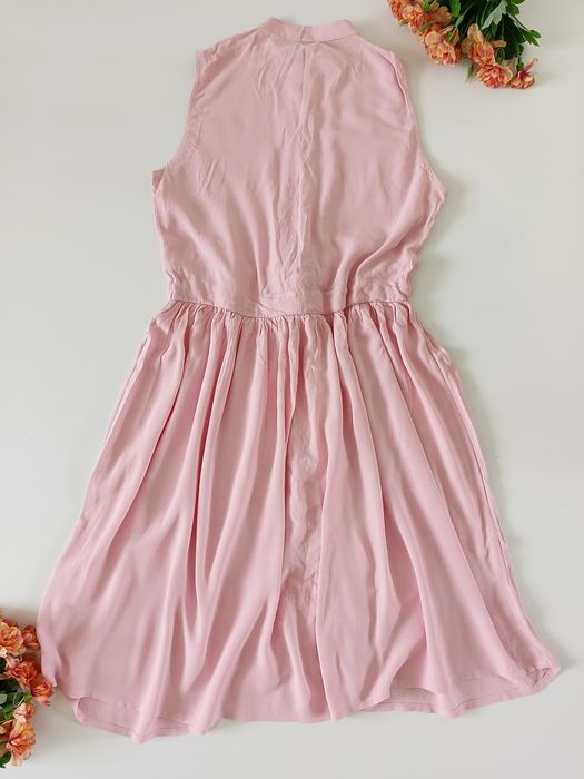 Różowa koszulowa sukienka wiskozowa z paskiem, 100% viscose, YES 36 S