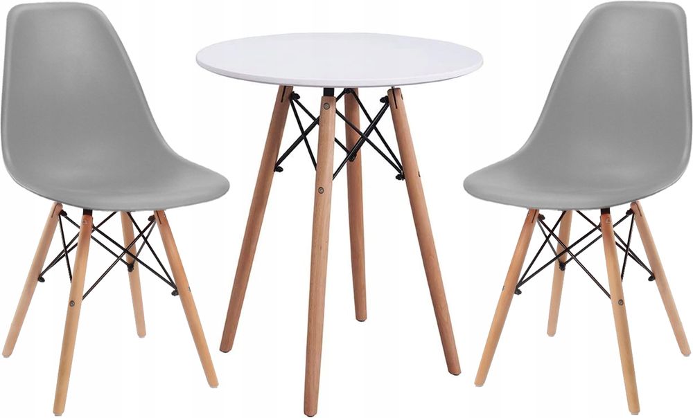 Stół fi60 white+2xkrzesło Milano Szare