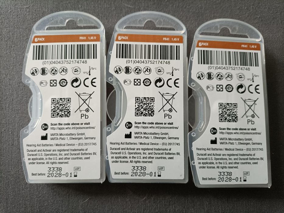 Baterie do aparatów słuchowych duracell 312