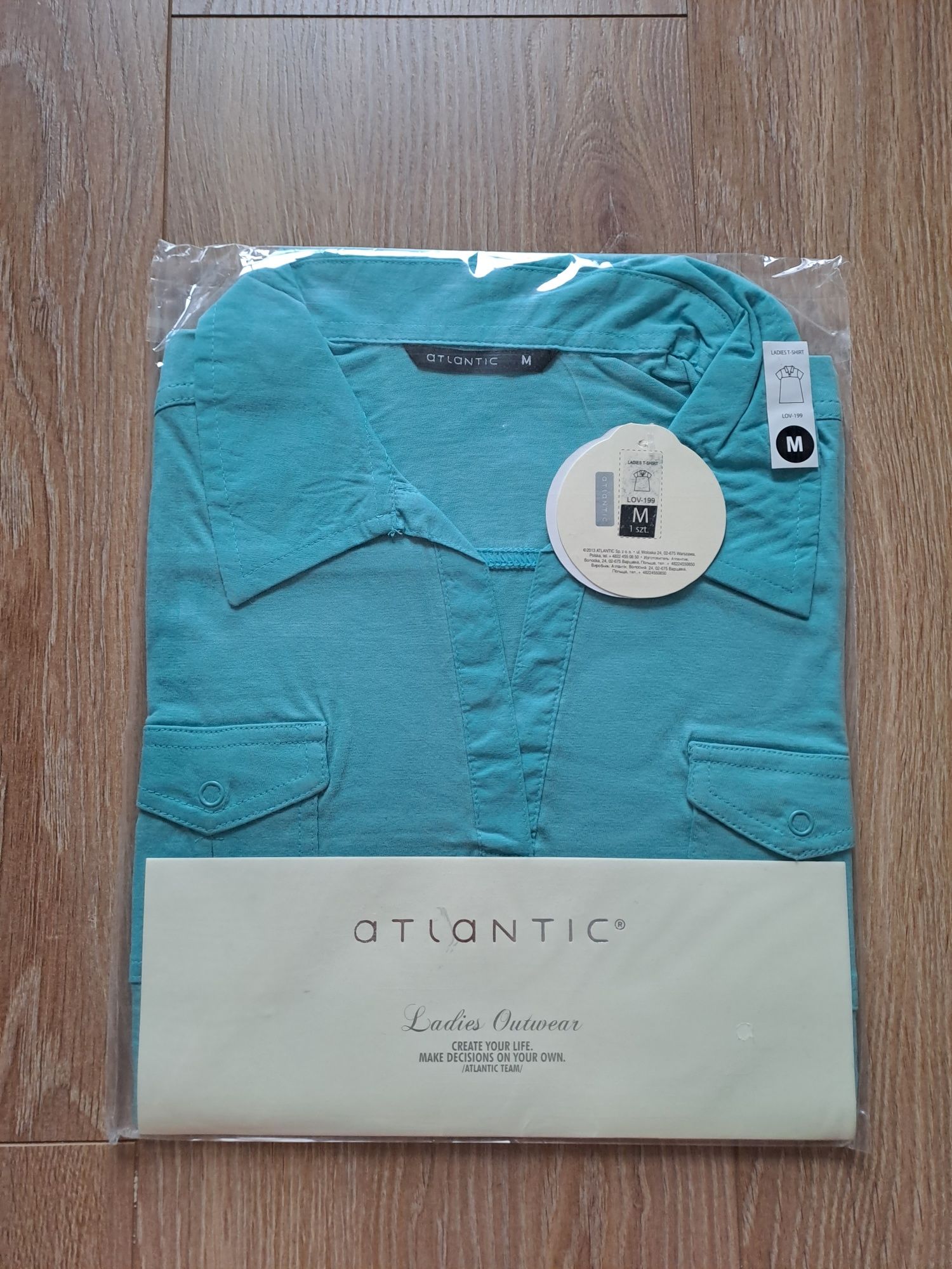 Bluzka polo Atlantic, rozmiar M, bawełna, turkusowa
