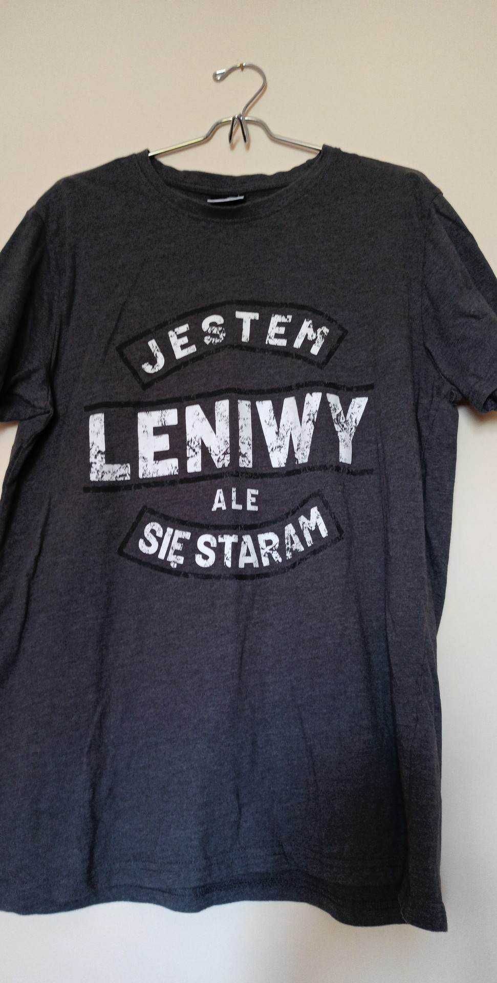 koszulka T-shirt męski ALPHAR ONE L miękki Jestem leniwy ale ...