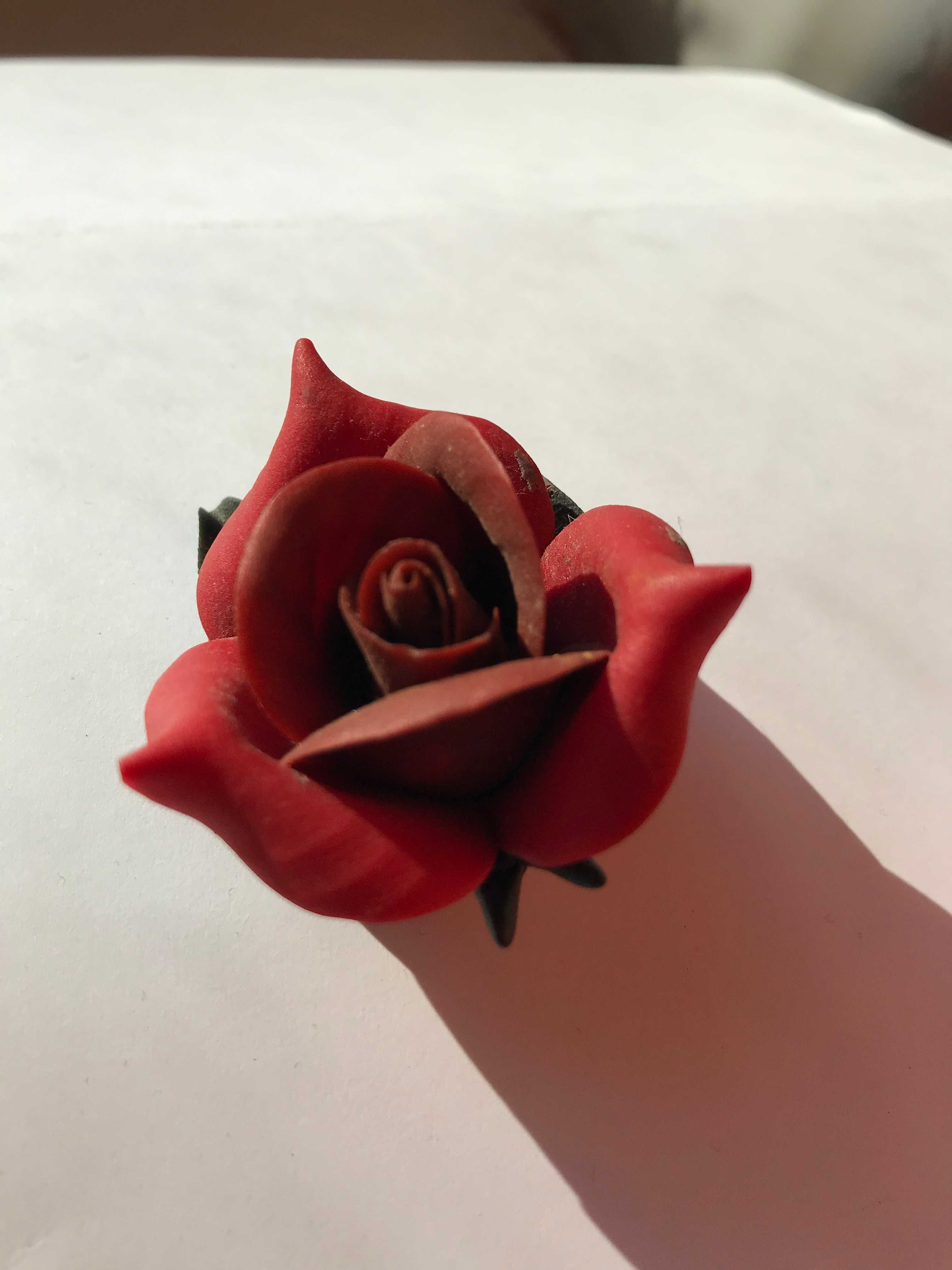 Stara broszka czerwona róża brosza handmade vintage retro boho