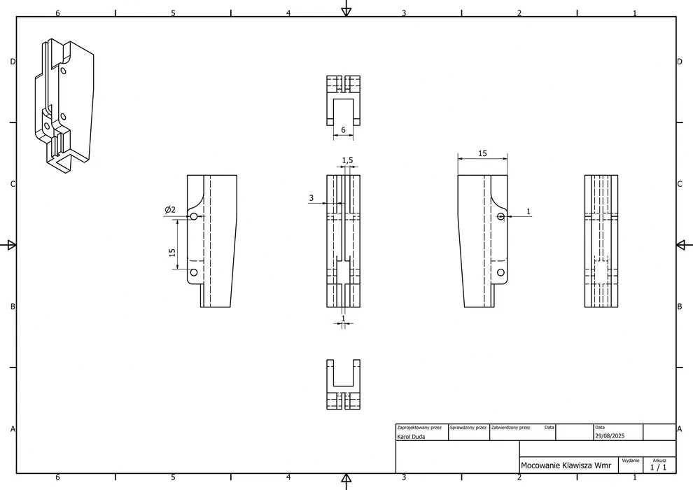 Mocowanie (zaczep) klawisza do akordeonów Weltmeister 3 sztuki