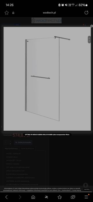 OPTIMA 120 MIDAS KABINA WALK-IN 6MM szkło transparentne 120cm