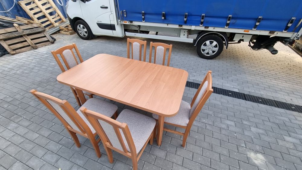 Stół + 6 krzeseł, olcha + kawa z mlekiem,  OD RĘKI - NOWE ZESTAWY