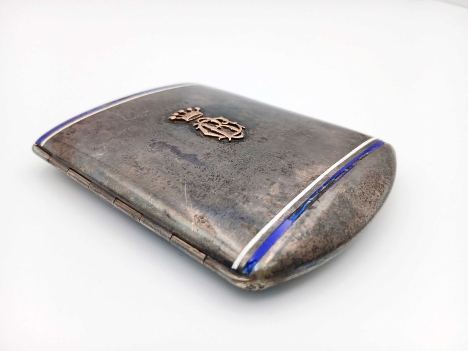 Papierośnica srebrna zabytkowa z herbem srebro p925 i złoto 18k unikat