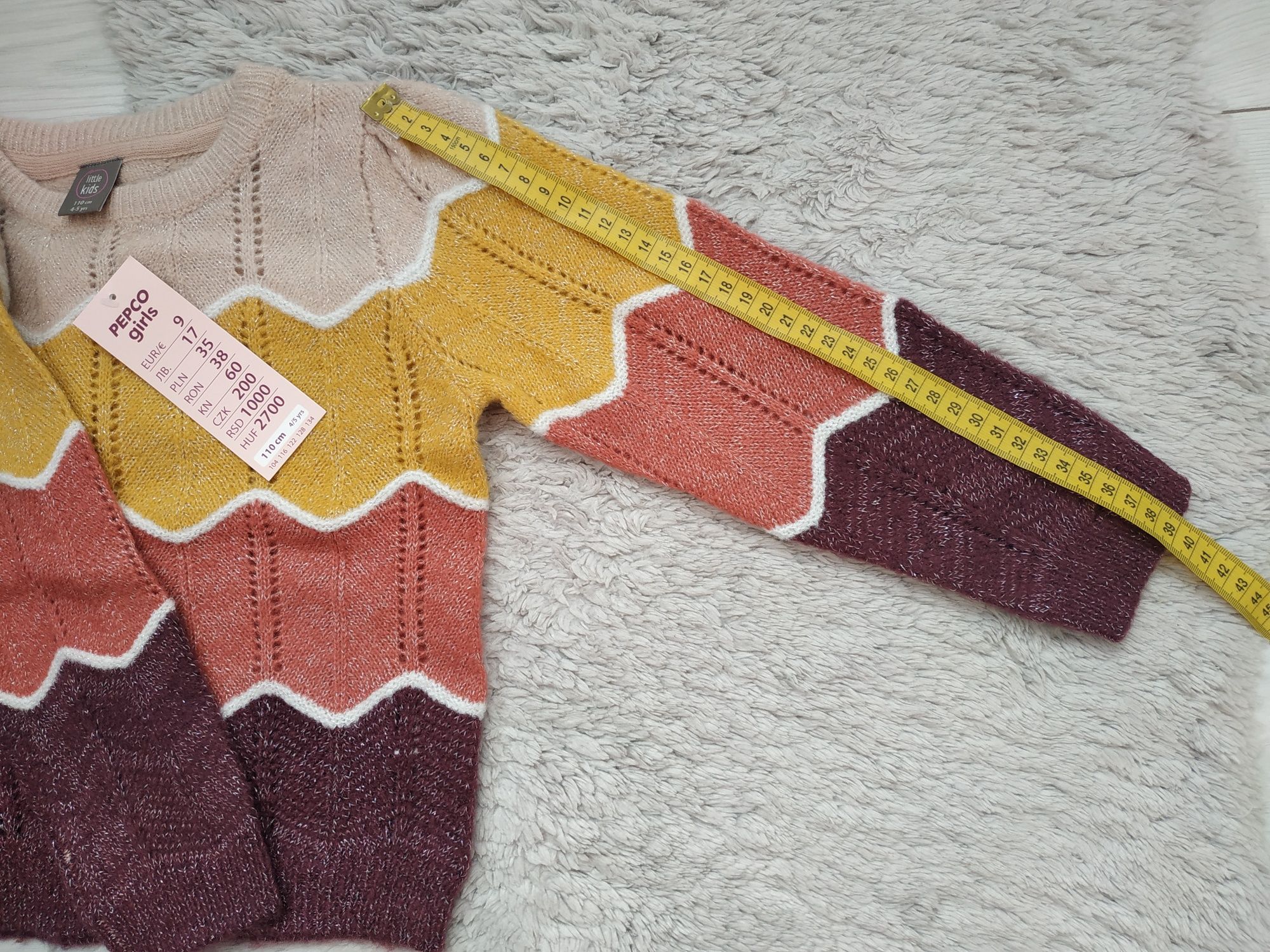 Nowy sweter/dziewczynka/ażurowy/srebrna nić/fale/little kids/r.104/110