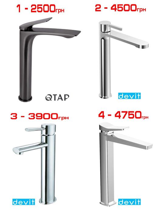 Високі змішувачі на стільницю Hansgrohe, Devit, Kludi, Kraus