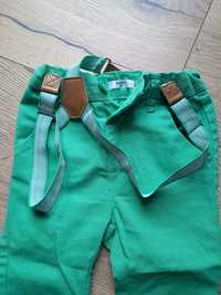 Zielone spodnie z szelkami 74 - 80 cm