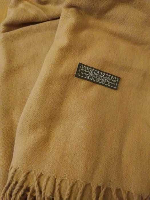 Nowy szal 100% virgin wool beżowy/ brązowy/ camel